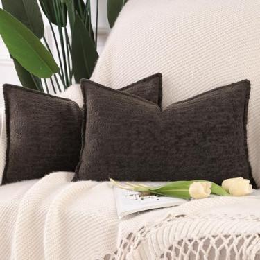 Imagem de MADIZZ Pacote com 2 capas de almofada de veludo chenille 30,5 x 50,8 cm cinza escuro macio neutro decorativo, capas de almofada boho para sofá, decoração de casa de fazenda moderna
