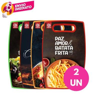 Imagem de Conjunto Tábua Corte Decorada Plástico Retangular Colorida Churrasco C