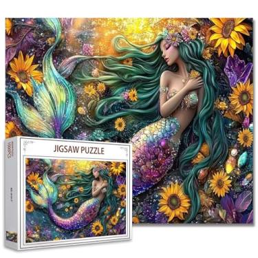 Imagem de Tucocoo Quebra-Cabeça De Sereia Com Cauda Peixe Brilhante, 1000 Peças, Para Adultos, Flores, Cristais, Jogos Desafiadores A Família, Decoração Faça Você Mesmo Casa - 20 X 27"