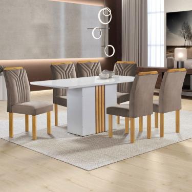 Imagem de Mesa de Jantar 6 Lugares Celeste com Vidro Off White/Cinamomobege Escuro - Cel Móveis