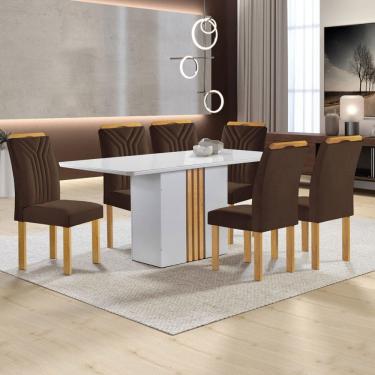 Imagem de Mesa de Jantar 6 Lugares Celeste com Vidro Off White/Cinamomo/Marrom - Cel Móveis