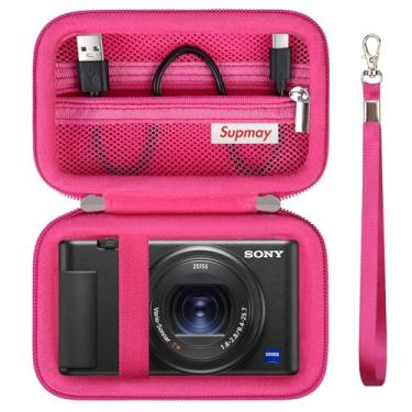 Imagem de Supmay Capa rígida de viagem para câmera digital Sony ZV-1F / ZV-1 / ZV-1 II, capa protetora para câmera digital com bolso de malha para bateria, cabo USB, cartão SD, rosered