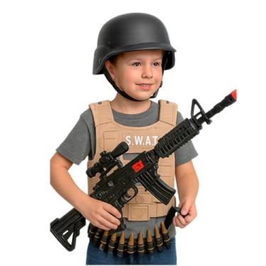 Imagem de Kit Militar Infantil com Colete, Fuzil, Bússola e Acessórios – Brinquedo de Aventura Educativo para Crianças a Partir de 3 Anos – Estimula Criatividade e Coordenação – Cor Bege