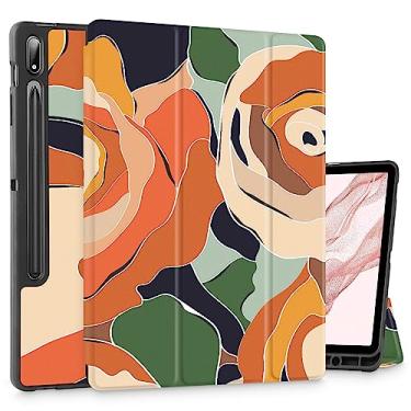 Imagem de Mektron Capa para tablet Samsung Tab S9 Plus 12,4 polegadas modelo X810/X816B/X818U, capa rígida fosca com função despertar/hibernar automática, suporte multi-ângulo para Galaxy S9 Plus, rosa abstrata