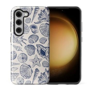 Imagem de ZHEGAILIAN Capa compatível com Samsung Galaxy S23, capa rígida híbrida de 2 camadas para meninas, meninos, mulheres, homens, conchas azuis no oceano