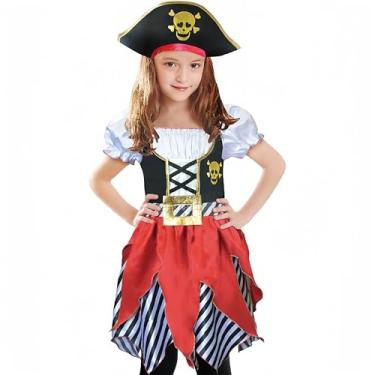 Imagem de Lingway Toys Fantasia de princesa pirata bucanner para meninas tamanho 3-4, 5-6, 7-8, 9-10 (7-8)