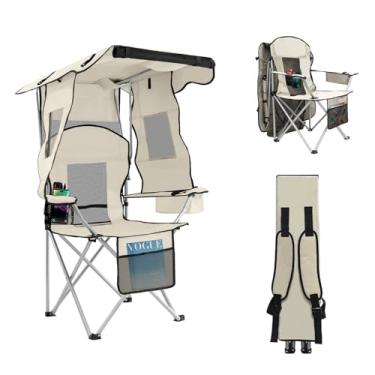 Imagem de ptlsy Cadeira de acampamento dobrável com dossel, cadeira de praia com toldo com porta-copos, bolsa térmica para acampamento, pesca, praia, esportes e shows (branca)