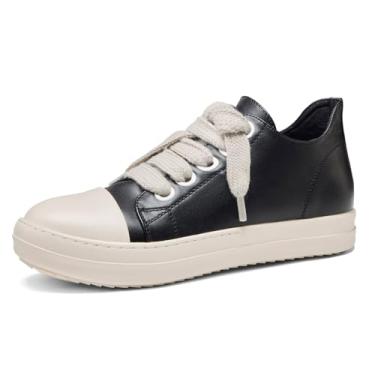 Imagem de MOFEEDOUKA Tênis masculino de cano baixo confortável com plataforma de couro PU, Preto, 41