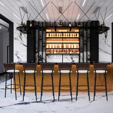 Imagem de Conjunto 6 Banquetas Bancos Alta Para Bancada Cozinha Gourmet Bar Balc