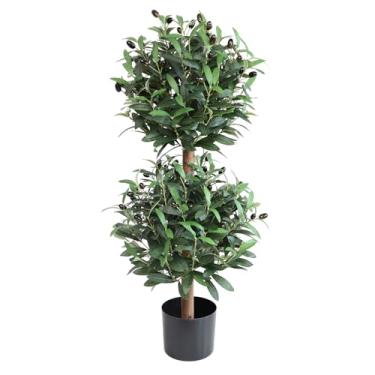 Imagem de Topiaria artificial de oliva dupla, árvore topiária de oliveira falsa de 90 cm, vasos de plantas falsas de 88 cm para decoração de varanda interna