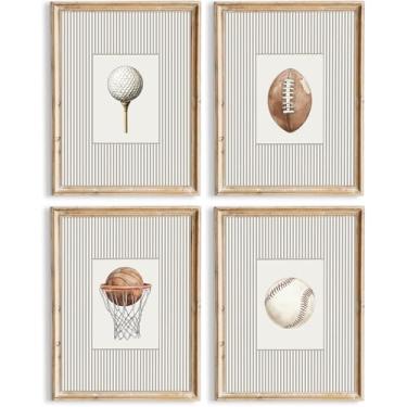 Imagem de Decoração de arte de parede esportiva para quarto de meninos e crianças, vintage, esportes, berçário, decoração de parede, pôster, futebol, beisebol, basquete, golfe, pintura, arte, arte para quarto
