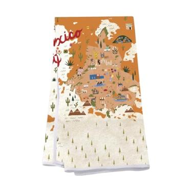 Imagem de VAMSII Lembranças mexicanas mapa do México toalha de cozinha presente de viagem ao México presente com tema mexicano presente de lua de mel do México (USMexicoMapTowel)