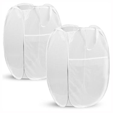 Imagem de DUCOO Cesto pop-up, 2 peças de cesto de roupa suja dobrável de malha, cesto de roupa suja de malha dobrável com design de economia de espaço para casa, dormitório, viagem e armazenamento, branco