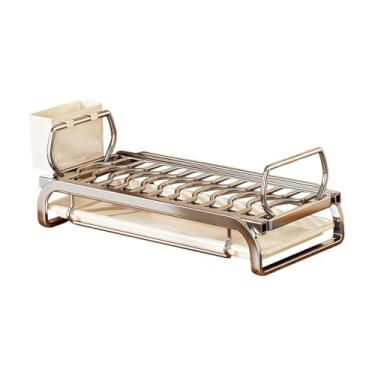 Imagem de predolo Escorredor de pratos com suporte para utensílios, versátil, fácil de limpar, escorredor de tigelas, de pratos para de cozinha, apartamento, L