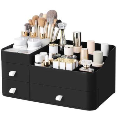 Imagem de Organizador de maquiagem ONXE com gavetas para cosméticos preto