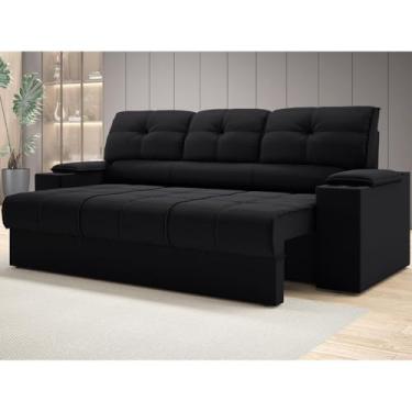Imagem de Sofá Reclinável de Luxo com Porta Copos e Apoio Retrátil - Conforto em Veludo Suede | 205cm | (Preto)