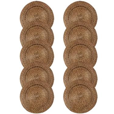 Imagem de Conjunto de 10 Sousplats Redondos em Rattan Natural, 33 cm, Artesanal para Mesa Posta, Decoração de Jantar