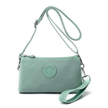Imagem de BEFUNIRISE Carteira de pulso feminina, bolsa transversal pequena, bolsa clutch de nylon impermeável com vários bolsos, Verde