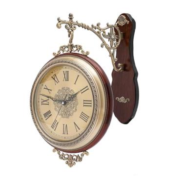 Imagem de Relógio de parede grande dupla face, estilo europeu, relógio de parede de liga dupla face, giratório de 360°, relógio de parede de metal, sem tique-taque, relógio silencioso para ambientes internos e