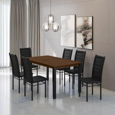 Imagem de Mesa 160x78cm Tampo Mdf com 6 Cadeiras Monaco Preto / Freijó