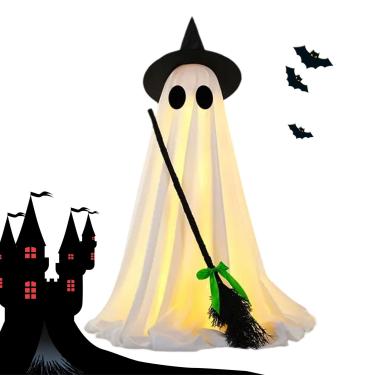 Imagem de Rrlihjgu Decorações Halloween Fantasma Exterior | Fantasma Assustador Iluminado Com Vassoura De Bruxa,Decoração Assustadora Iluminada para Jardim Quintal Varanda e Área Externa