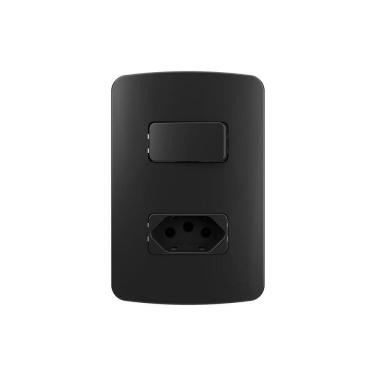 Imagem de Interruptor Simples 10A e Tomada 2P+T 20A MarGirius B3 Colors com Placa 4x2 Preto Ebony