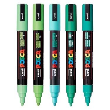 Imagem de posca Marcadores de pintura de arte, conjunto de 5 marcadores médios 5M com pontas reversíveis, coleção verde