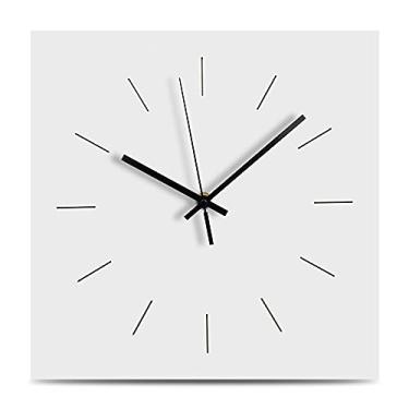 Imagem de Decoração de parede de cozinha de madeira relógio de parede com design moderno relógio de parede silencioso grande relógio de banheiro quadrado para sala de jantar (branco)