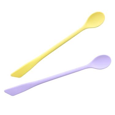 Imagem de 2 mini espátulas de silicone, pequenos raspadores multifuncionais para cozinha, cosméticos e frascos, agitador reutilizável para geleia, loção, garrafas estreitas e finas, coloridas