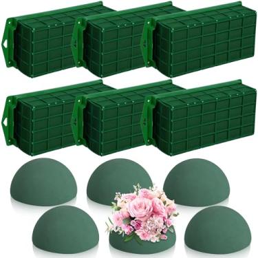 Imagem de Boao 12 peças de espumas florais incluem 6 meias bolas redondas de espuma de flor e 6 suportes retangulares para gaiolas de flores grandes com espuma floral para arranjo de plantas artificiais frescas