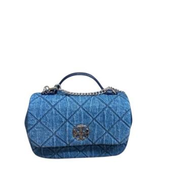 Imagem de Tory Burch Bolsa tiracolo Willa Mini com alça superior acolchoada, Jeans, One Size, Bolsa tiracolo acolchoada
