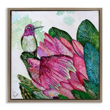 Imagem de Stupell Industries Design de arte de parede em tela flutuante marrom beija-flor e protea por Lisa Morales, 63 x 63 cm