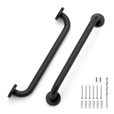 Imagem de Barras de apoio de 40,6 cm para chuveiro, barras de apoio para deficientes de segurança de aço inoxidável para banheiro, alça de chuveiro antiderrapante, montada na parede (pacote com 2, preto fosco)