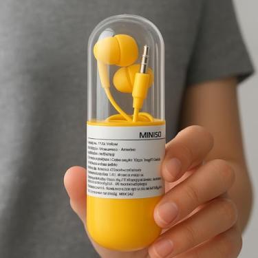 Imagem de Fone de Ouvido Auricular com Fio e Estojo Conector P2 - Amarelo