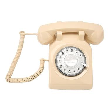 Imagem de Depisuta Telefone Fixo Rotativo retrô, Telefone Antigo Antigo Vintage Retro Rotativo Folhosos, de Mesa para Casa Hotel Star Cafe Star Hotel (Bege)