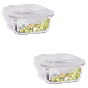 Imagem de kit 2 Pote 320ml Vidro Forno Microondas Quadrado Hermetico - QUALITY H