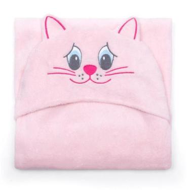 Imagem de Manta de Microfibra c/ Capuz Bouton Infantil Miau Rosa Claro - Buettne