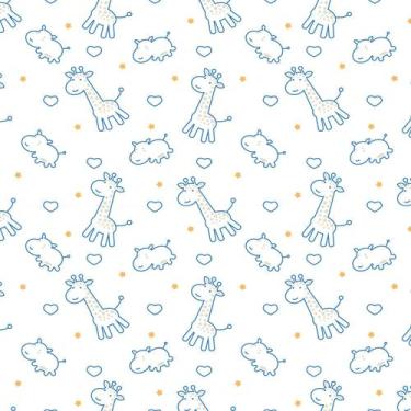 Imagem de Papel de Parede Infantil Girafa e Hipopótamo Azul 2,70x0,57 - Quartinh