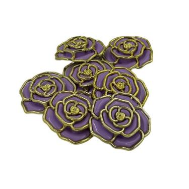 Imagem de Aplique Botão Flor Rosa Lilás com Dourado 48mm 15pçs Resina 85g - Maca