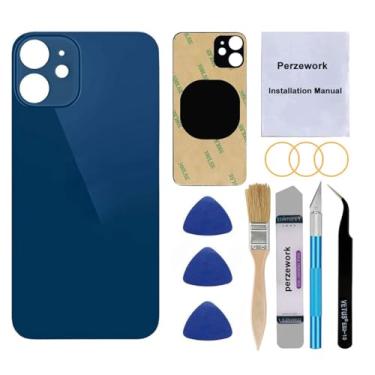 Imagem de Perzework Substituição de vidro traseiro OEM para iPhone 12 Mini 5,4 polegadas (azul) com kit de ferramentas de reparo