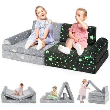 Imagem de INFANS Sofá modular infantil, 8 peças, criativo, secional, forte para sala de jogos, quarto, crianças, conversível, espuma macia, conjunto de brinquedos para crianças, meninos e meninas (cinza