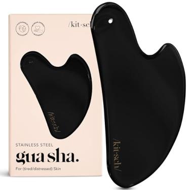 Imagem de Kitsch Ferramentas faciais Gua Sha de aço inoxidável, massageador de drenagem linfática para rosto e queixo, modelador de queixo, redutor de queixo duplo, ferramenta de Gua Sha corporal para tensão