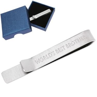 Imagem de kilofly Clipe de gravata masculino mensagem oculta World's Best Dad Uncle Brother, barra de gravata, One Size, Aço inoxidável, Sem pedra