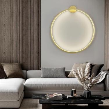 Imagem de Lâmpada De Parede Interna, Luminária De Parede De Cabeceira Circular Led, Luz De Parede Moderna Minimalista Com Fio 3000k / 4500k / 6500k Luz De Parede De Círculo Grande Re, Black-b, 100cm