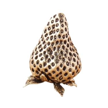 Imagem de Bothyi Estátua de morango, estatueta de fruta de latão, ornamento colecionável, pequena simulação de artesanato, escultura em miniatura para estante, armário