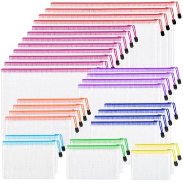 Imagem de 30 bolsas de malha com zíper, 8 tamanhos de sacos de armazenamento de plástico com zíper para organização, bolsas transparentes com zíper, bolsa de malha impermeável para material escolar de