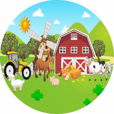 Imagem de Painel de Tecido Sublimado Redondo Fazendinha Celeiro e Moinho de Vent