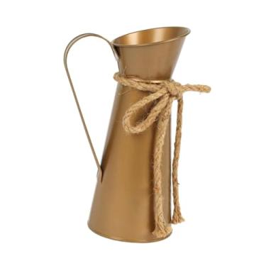 Imagem de Generic Vaso de ferro decorativo para flores, suporte para fotos retrô, vaso de metal rústico para flores, para mesa de jardim, armário de prateleira de, Bronze