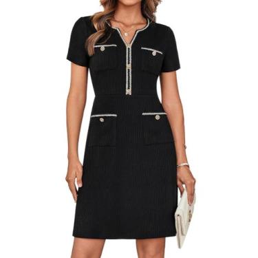 Imagem de Vestido GRACE KARIN, manga curta, decote em V, botões, tricotado, bloc