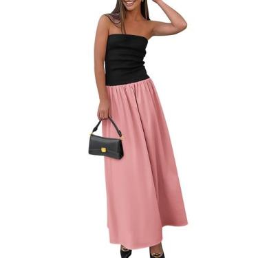 Imagem de Vestido maxi feminino PRETTYGARDEN 2025 Spring Patchwork rosa